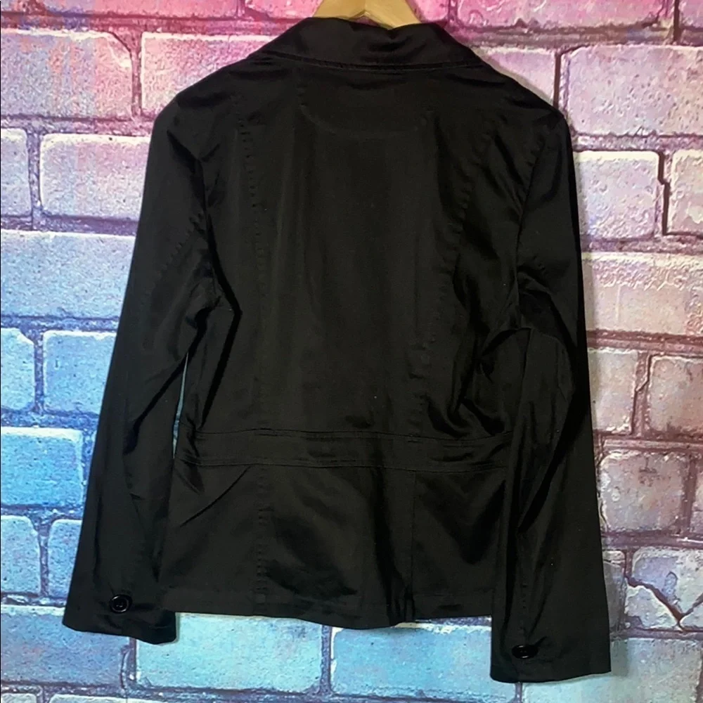 Women's Black Double-Breasted Jacket Coat Large Button Down
